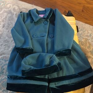Kids Blue Velvet Trim Coat